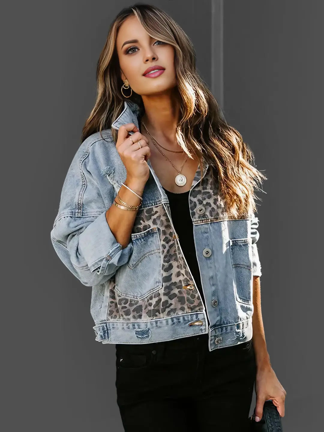 Denim Jacket Met Luipaardprint