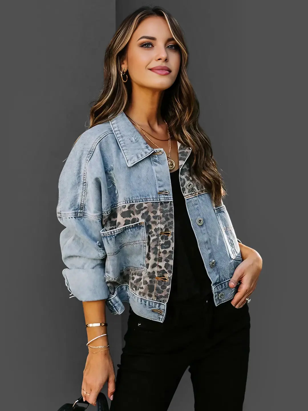 Denim Jacket Met Luipaardprint