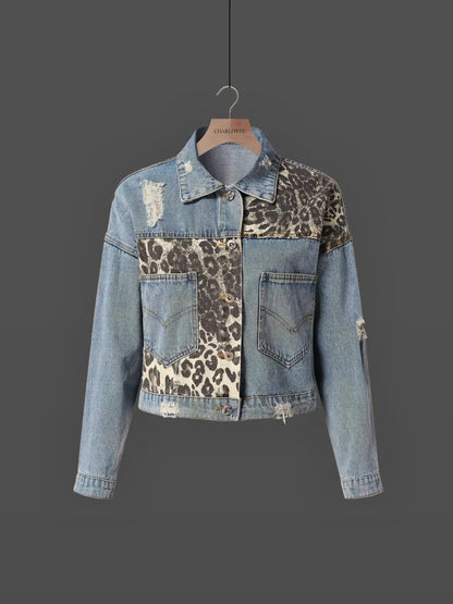 Denim Jacket Met Luipaardprint